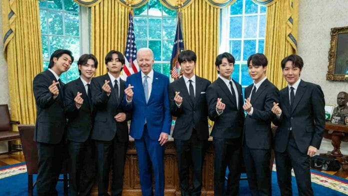 BTS and Joe Biden strike a pose after the meeting