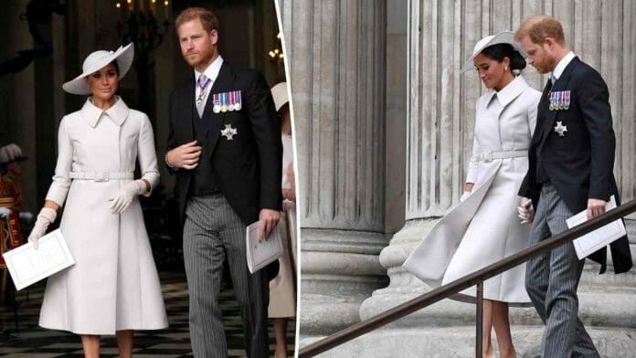 Harry and Meghan were all smiles during the Platinum Jubilee service.