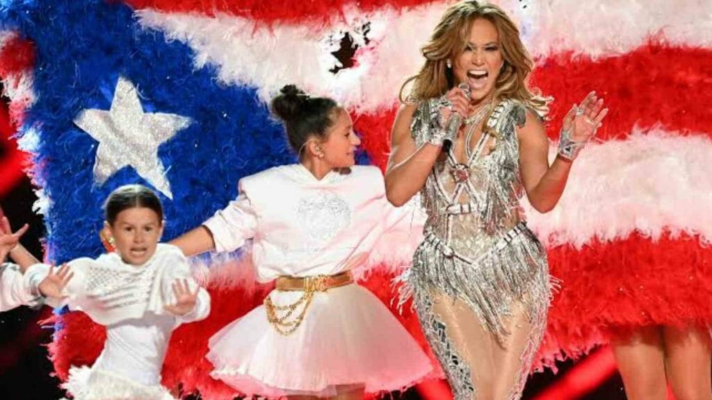 Jennifer Lopez performing at the 2020 Super Bowl