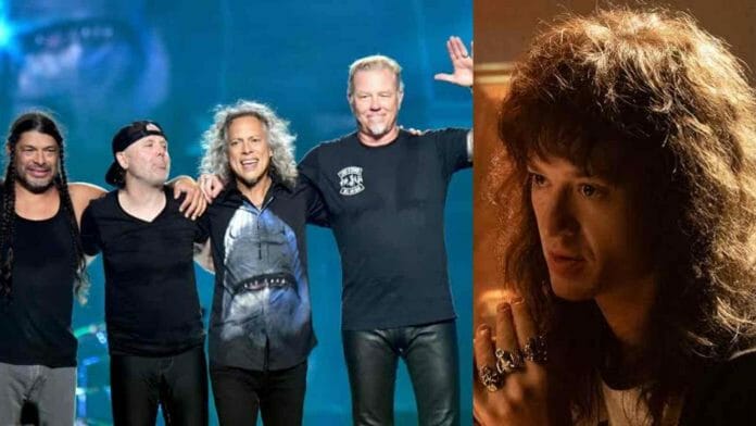 The band 'Metallica' alongside Eddie Munson from 'Stranger Things'