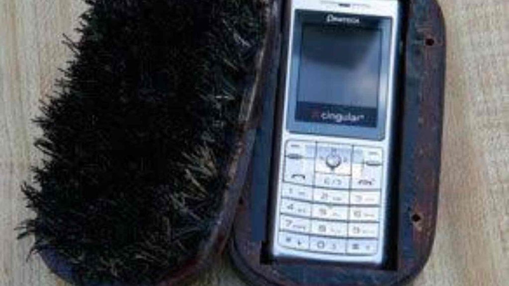 Phone hidden in a shoe brush 