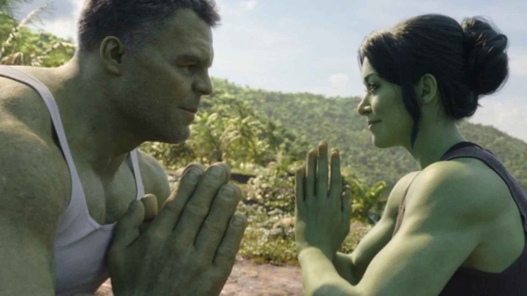 The Hulk and She-Hulk in Marvel Studios' "She-Hulk: Attorney At Law' 