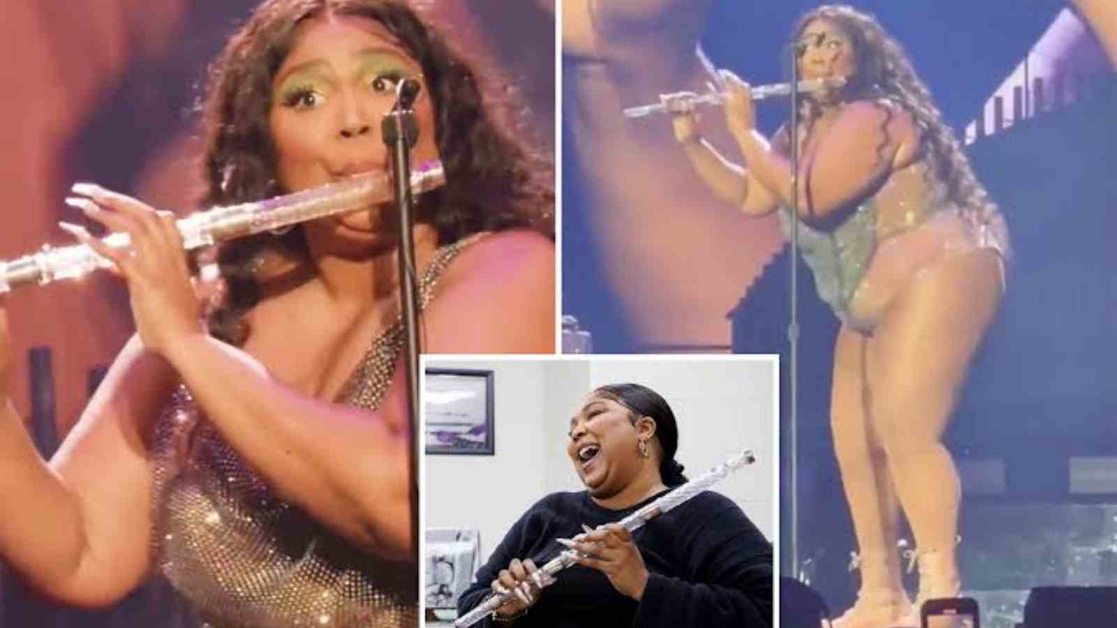 Lizzo performing with the crystal flute