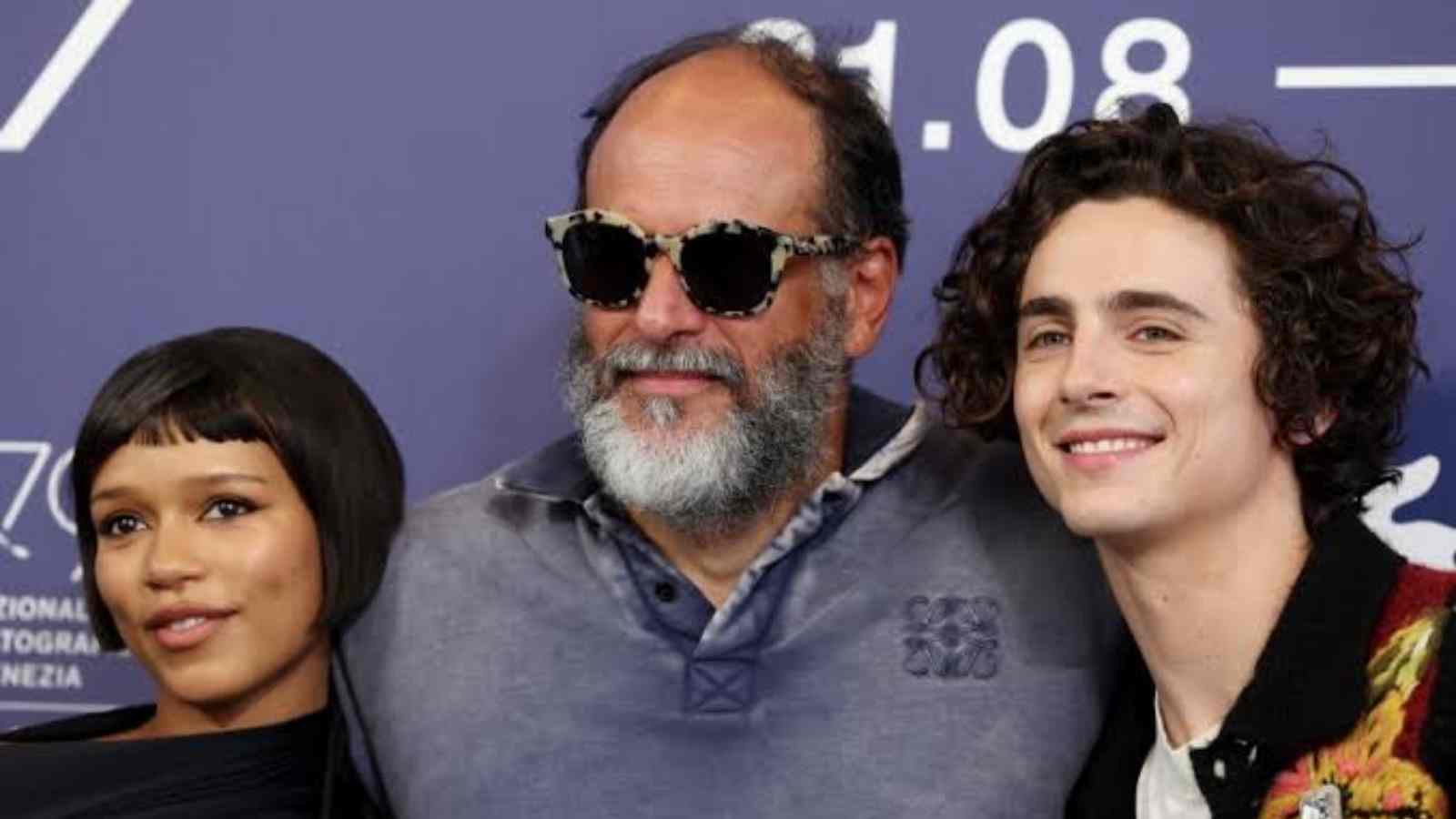 Timothée Chalamet, Luca Guadagnino, and Taylor Russell