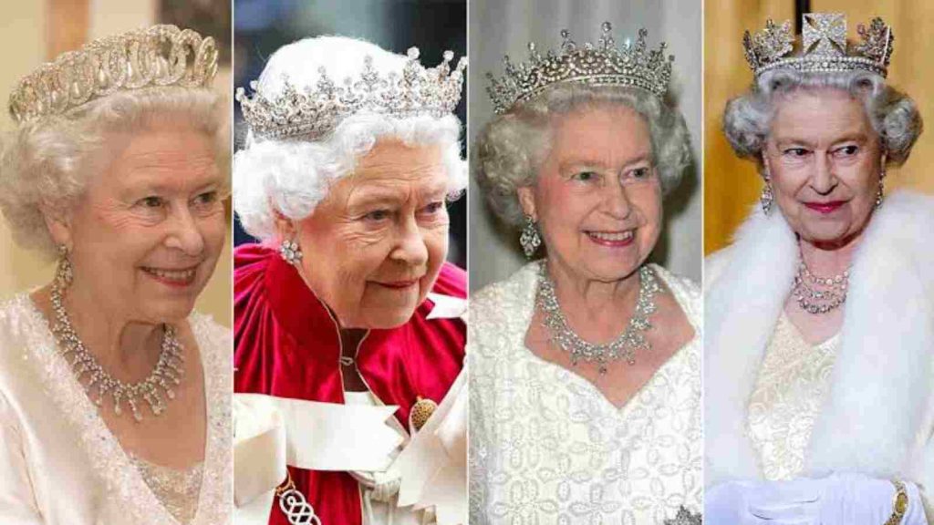Queen Elizabeth with her crowns and tiaras