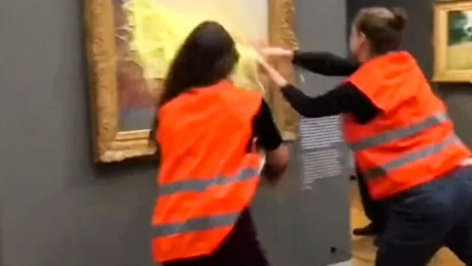 Climate Activists Throw Mashed Potatoes On Claude Painting
