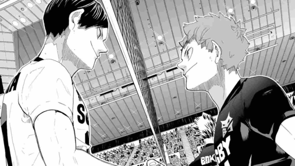 Kageyam and Hinata shaking hands prior to their match 