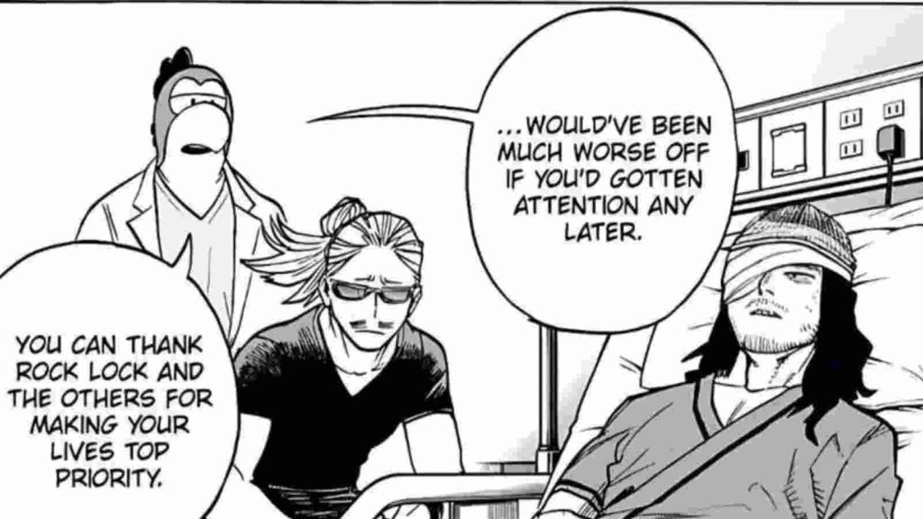 Aizawa resting in the hospital after the fight. 