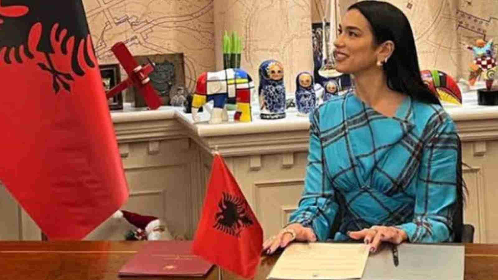 Dua Lipa during ceremony granting her the citizenship of Albania