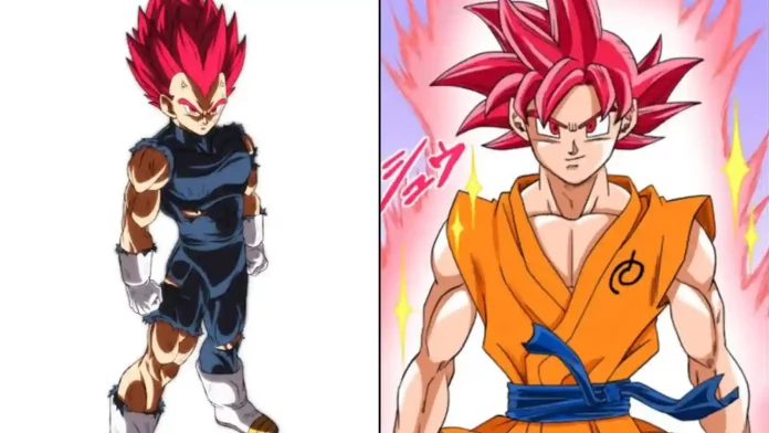 Goku and Vegeta in Super Saiyan God form