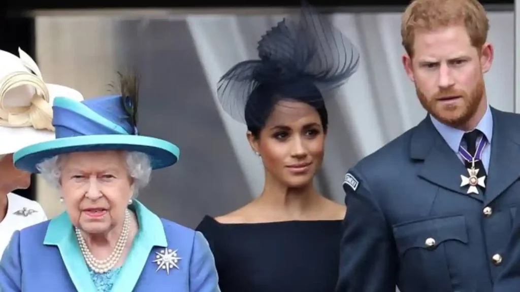 Prince Harry and Meghan Markle with Queen Elizabeth II