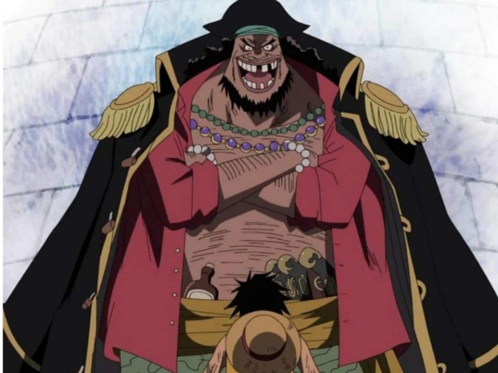 Luffy standing in front of Blackbeard