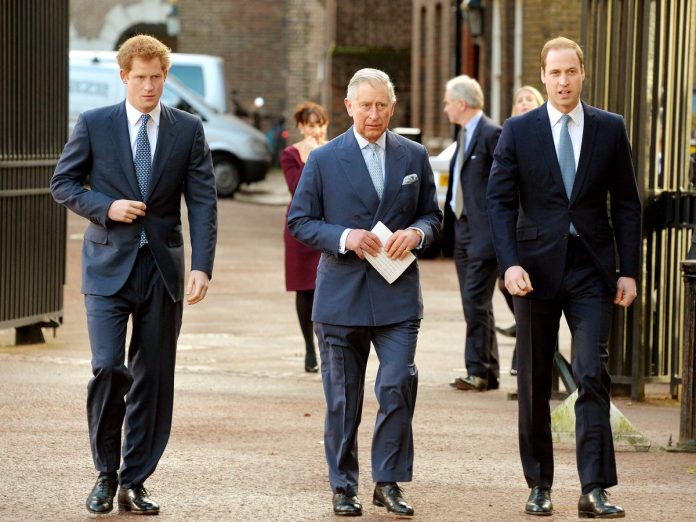 Prince Harry, Prince William and King Charles
