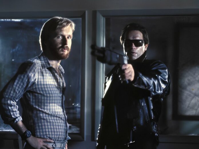 James Cameron and Arnold Schwarzenegger on the set of 'The Terminator'