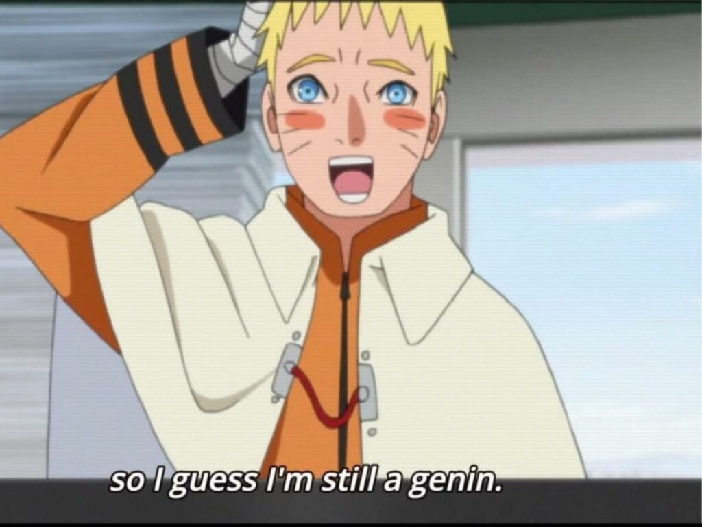 Naruto explaining he is still a genin