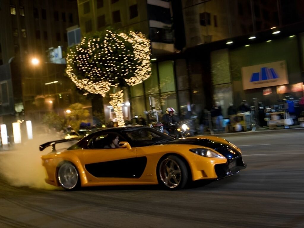 Han (Sung Kang) driving Veilside Mazda RX-7 Fortune in 'Tokyo Drift'