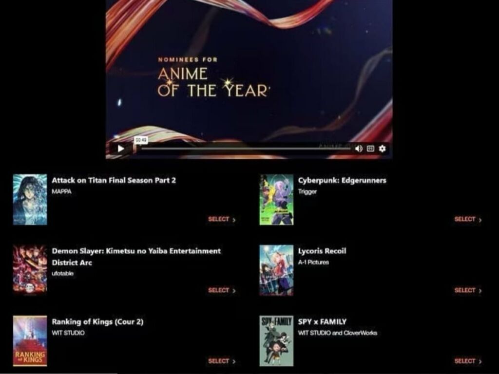 Nominations for the anime of the year