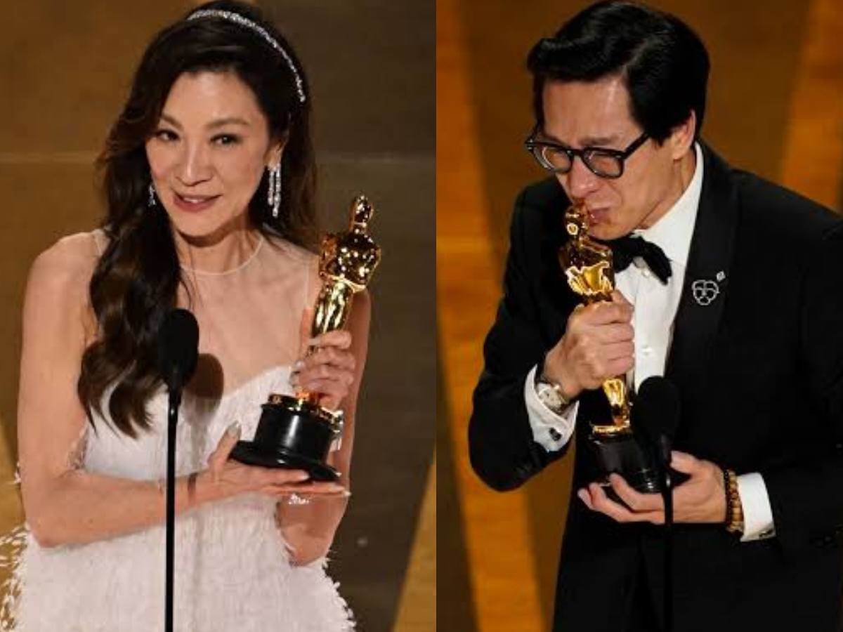 Michelle Yeoh and Ke Huy Quan at he Oscars 2023 ceremony