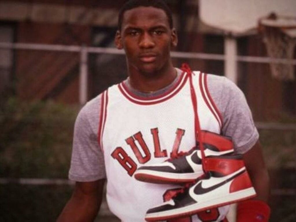 Michael Jordan with his Air Jordans