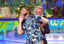 Contestant Fred Jackson with Pat Sajak on Wheel of Fortune