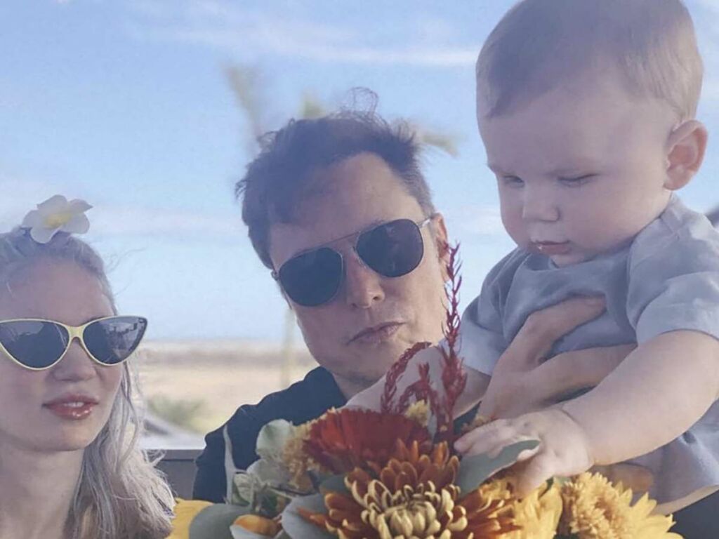 Elon Musk and Grimes with baby boy X