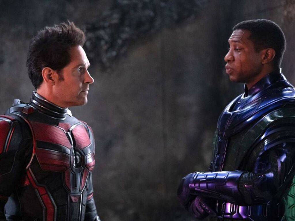 Actors Jonathan Majors and Paul Rudd in Ant-Man and the Wasp: Quantumania