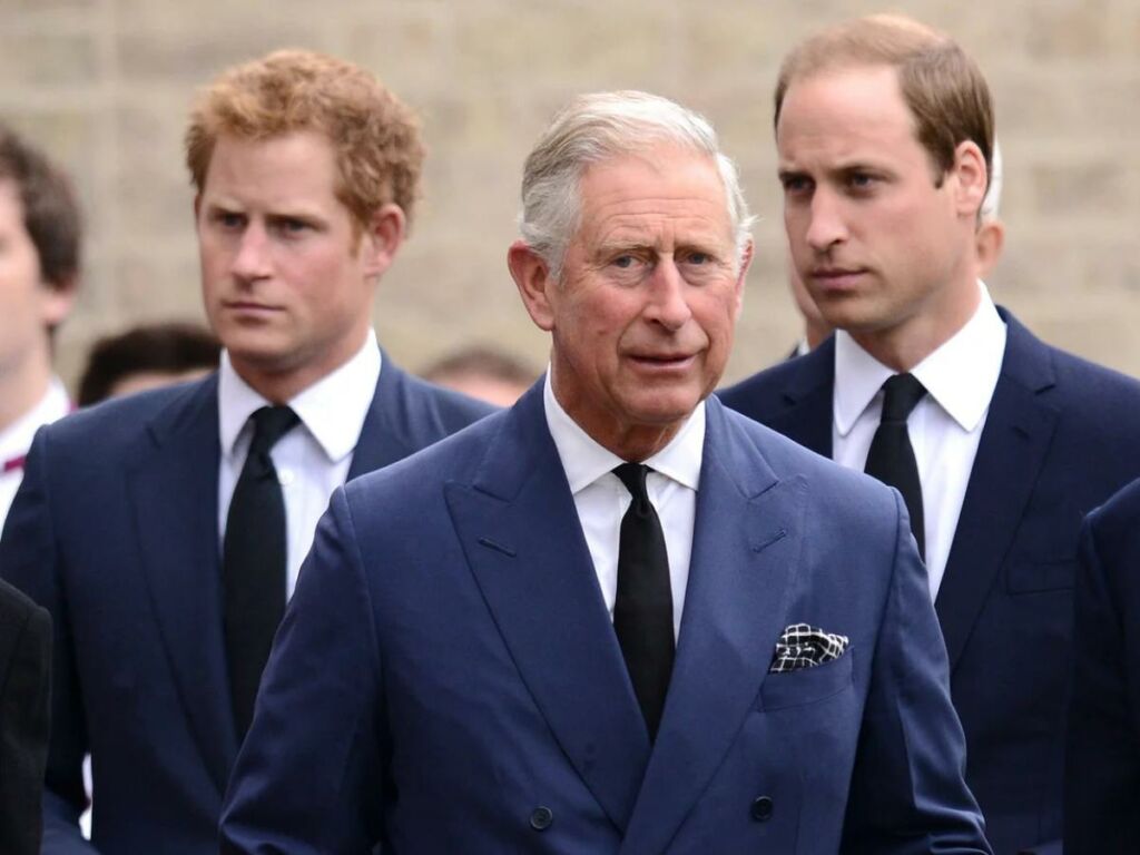 King Charles with sons Harry and William