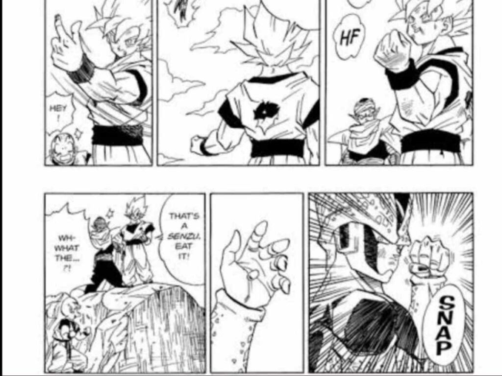 Goku giving Cell a senzu bean