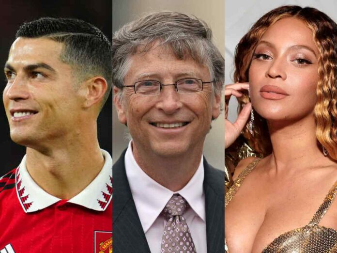 Left - Cristiano Ronaldo, Middle - Bill Gates, Right - Beyoncé