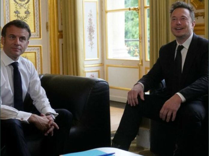 French President Emmanuel Macron and the Tesla CEO