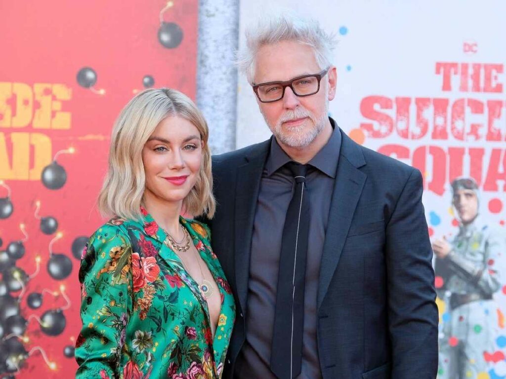 The 'Guardians Of The Galaxy' filmmaker with his wife Jennifer Holland (left)