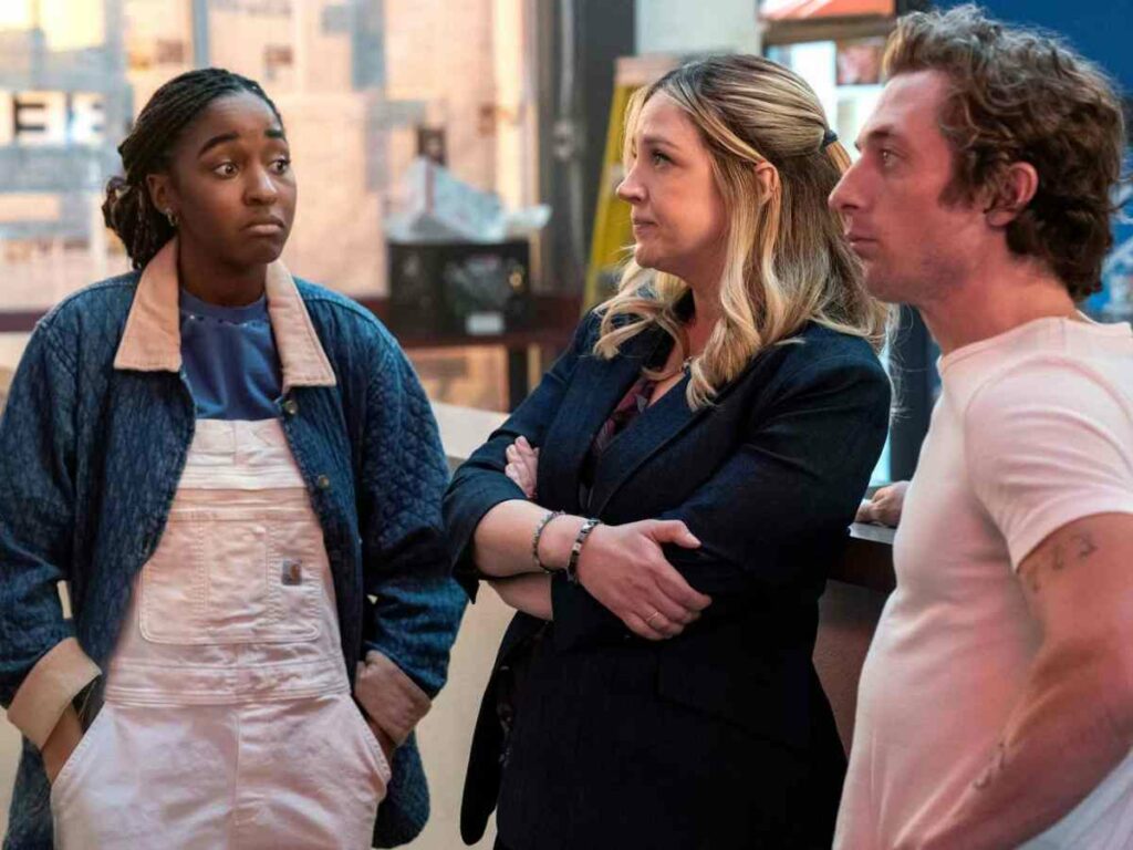 Ayo Edebiri, Abby Elliot, and Jeremy Allen White in the second season of 'The Bear'