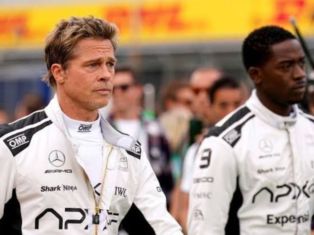 Brad Pitt and Damson Idris at British GP 