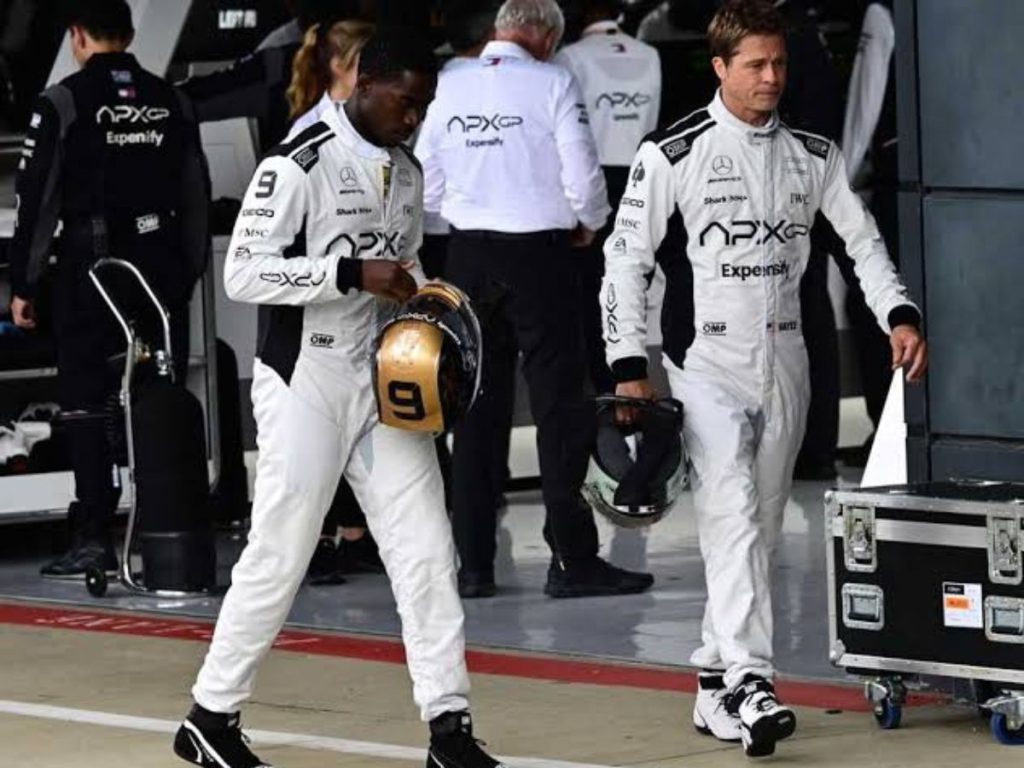 Brad Pitt and Damson Idris in full racing gear
