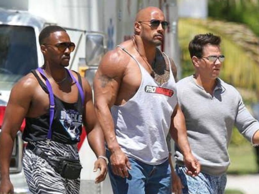 Dwayne Johnson, Mark Wahlberg and Anthony Mackie in Pain and Gain