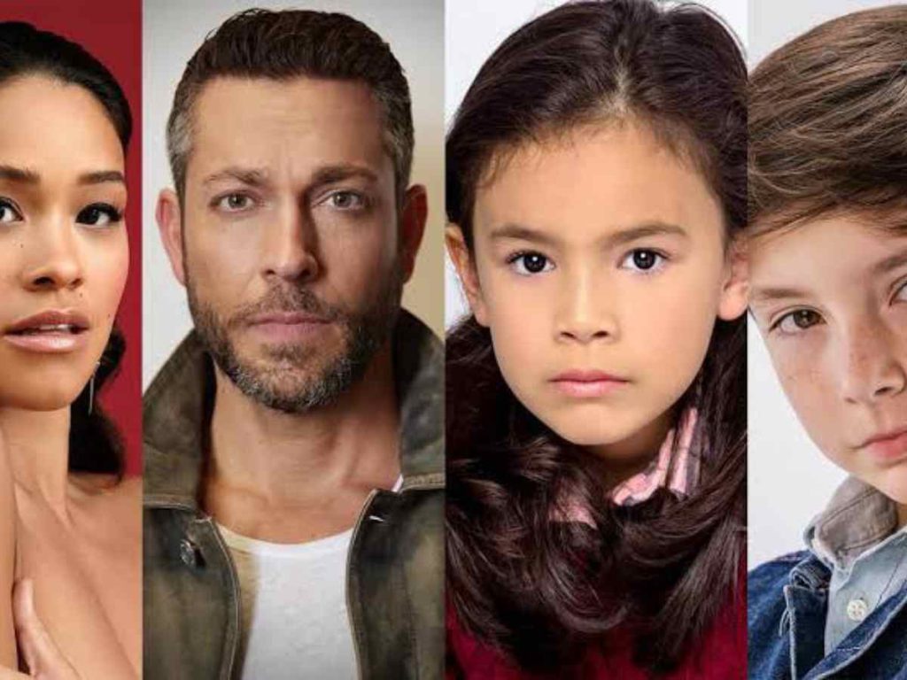 Gina Rodriguez, Zachary Levi, Everly Carganilla, and Connor Esterson