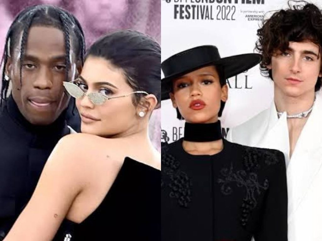 Kylie Jenner with Travis Scott; Timothée Chalamet  with Taylor Russell  