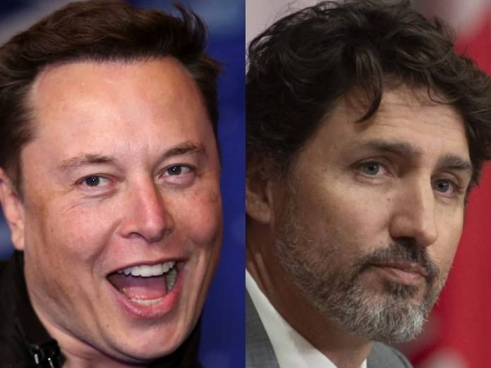 Elon Musk (left) and Justin Trudeau (right)