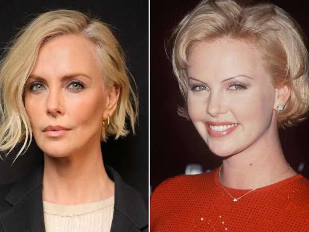 Charlize Theron today and with thin eyebrows