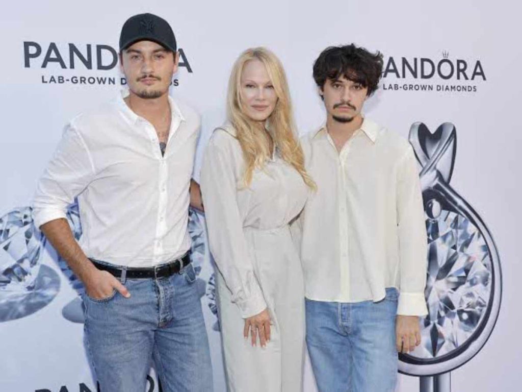 Model Pamela Anderson with sons Dylan and Brandon