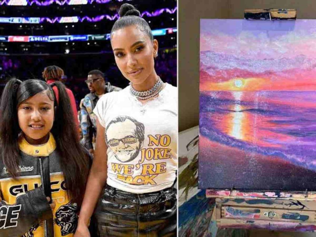 Kim Kardashian and North West with her latest painting