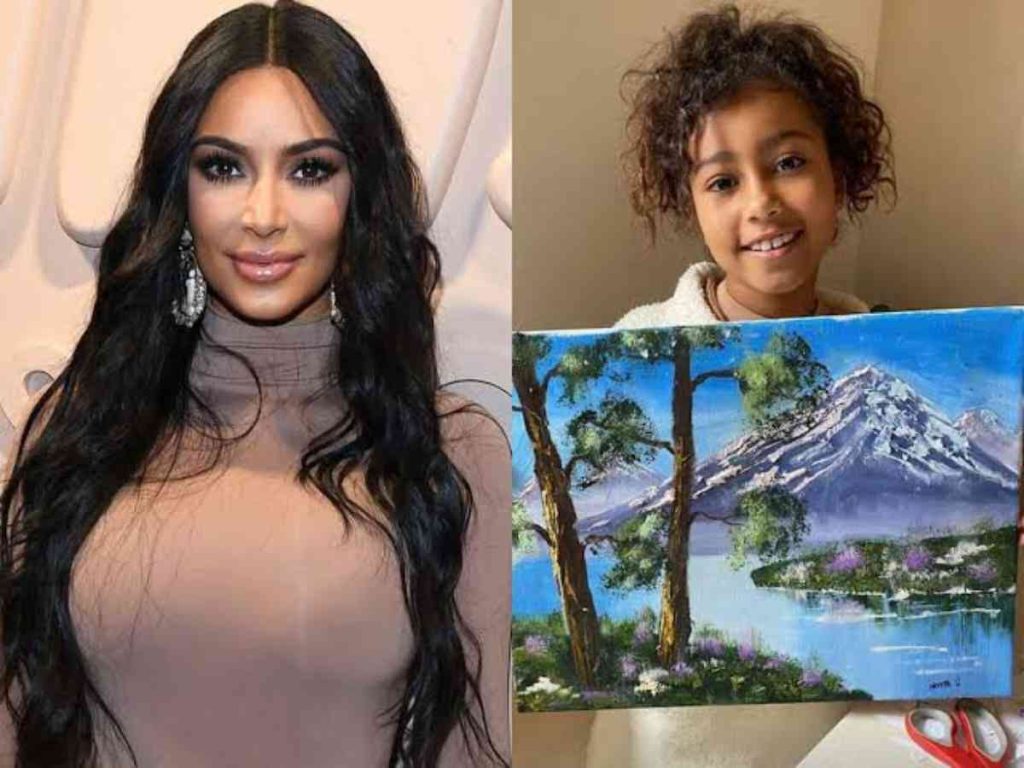 Kim Kardashian and North West with her painting from 2021