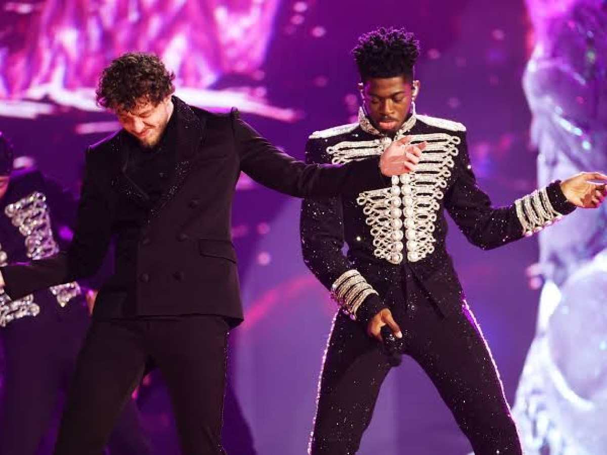 Lil Nas X and Jack Harlow performing 'Industry Baby' during Grammys