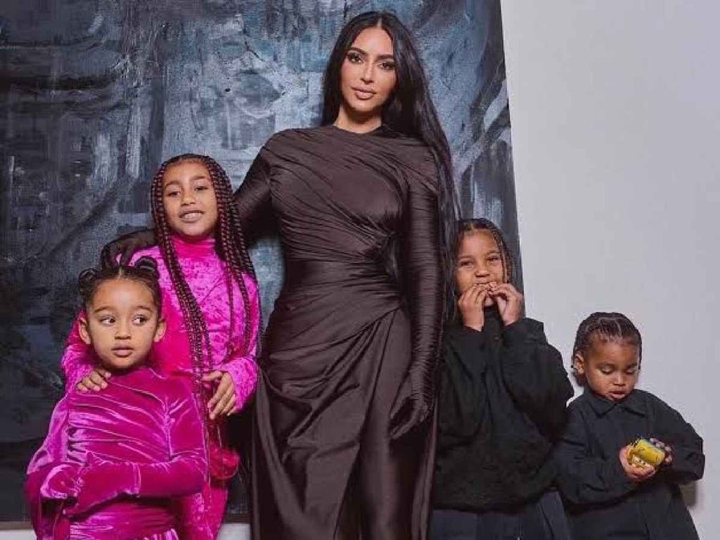 Kim Kardashian and her four kids (Credit: Getty)