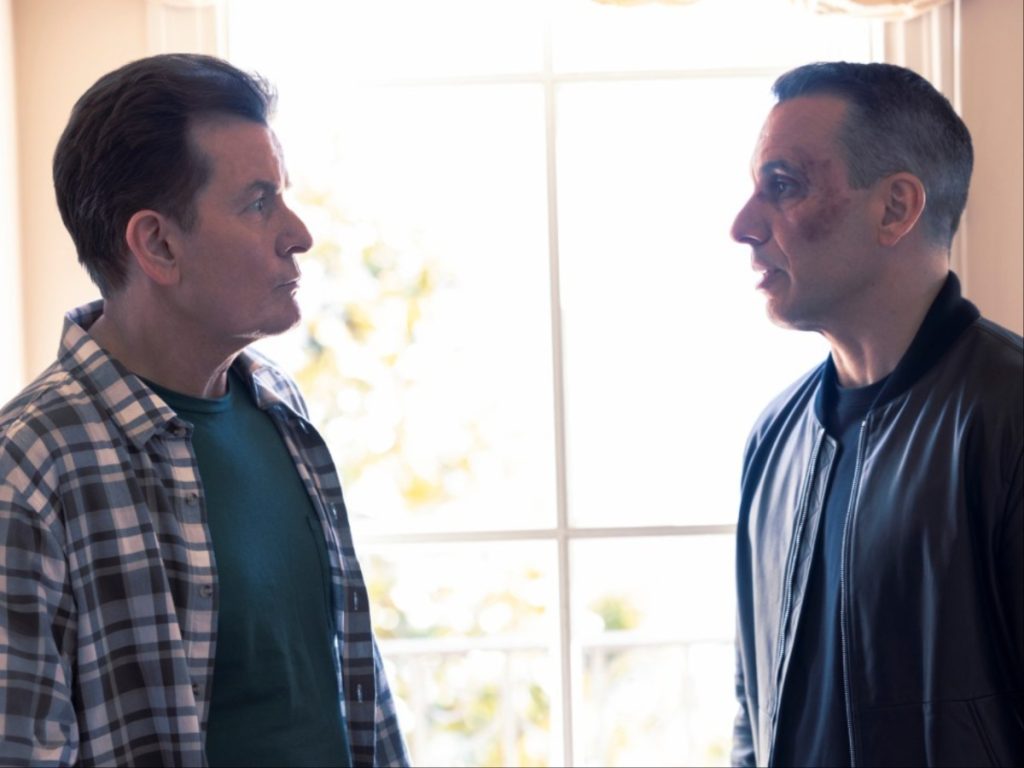 Charlie Sheen and Sebastian Maniscalco in a still from 'Bookie'