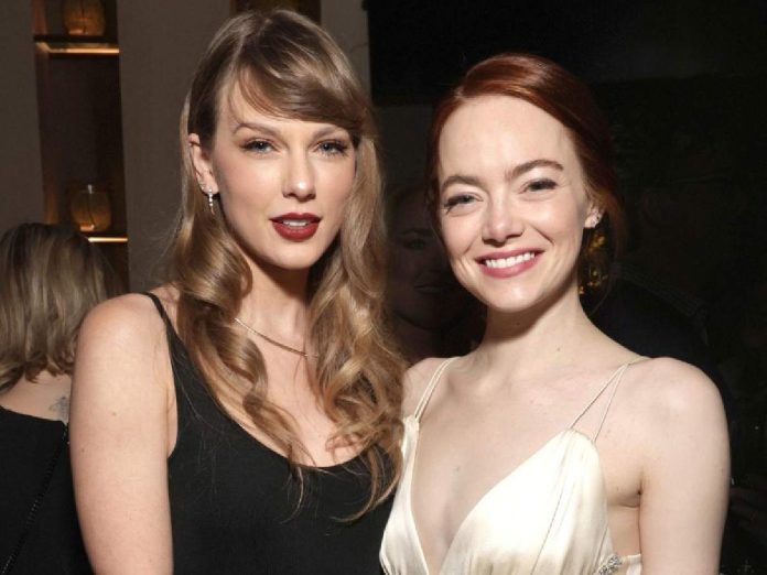 Taylor Swift and Emma Stone at the premiere of 'Poor Things' in New York