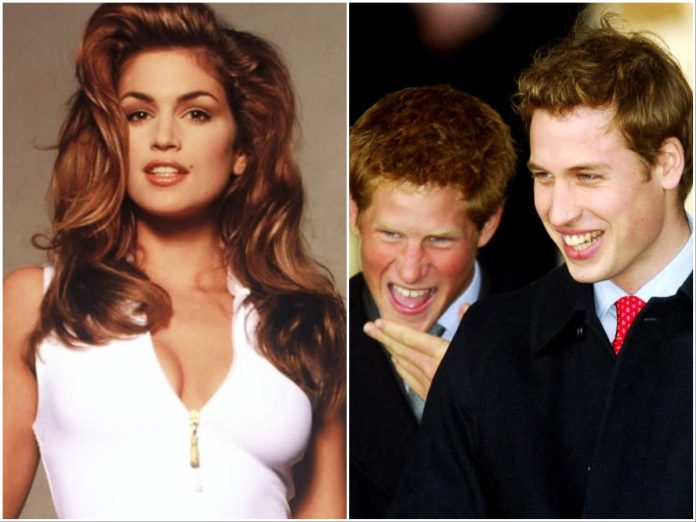 (L) Cindy Crawford, (R) Prince Harry and Prince William as teens