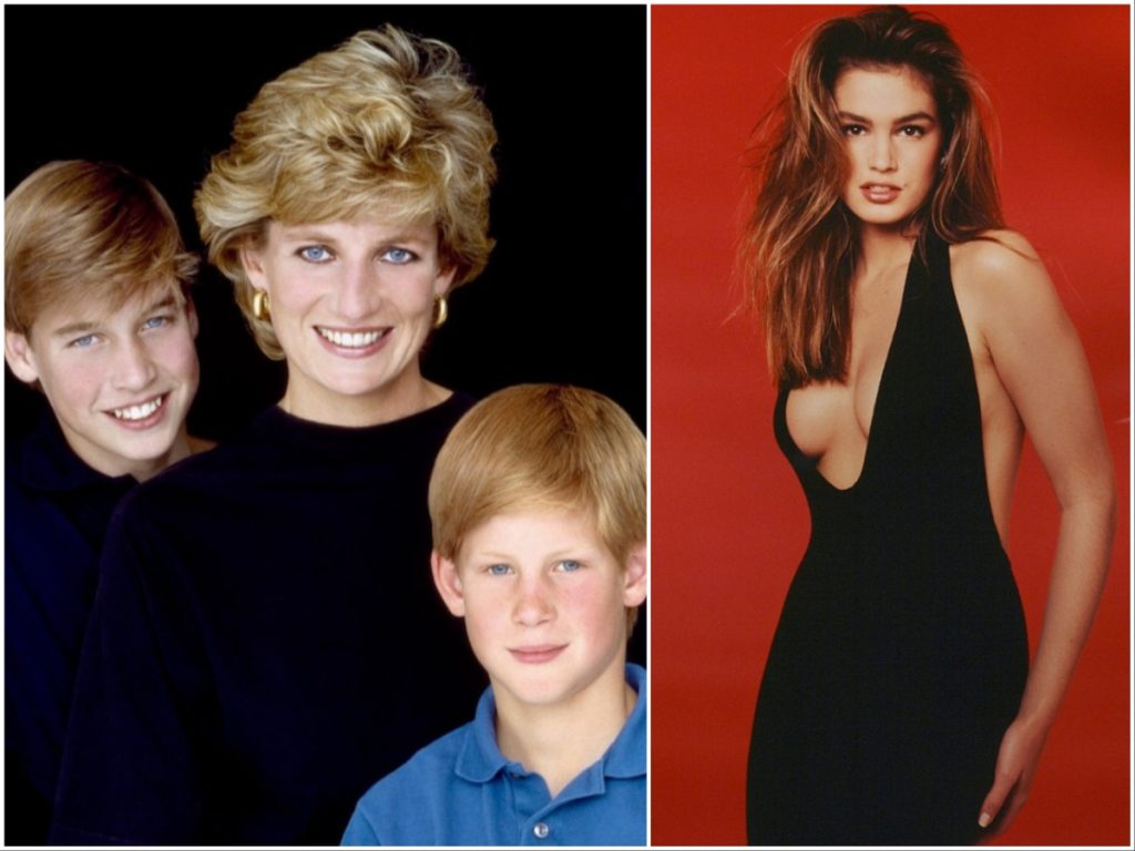 (L) Princess Diana with her sons, (R) Cindy Crawford