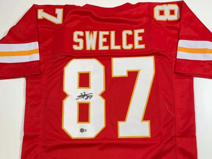 The 'Swelce' jersey was signed by Travis Kelce. (Image: Metabilia)