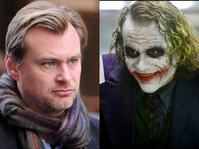 Christopher Nolan (L) and Heath Ledger in 'The Dark Knight' (R)